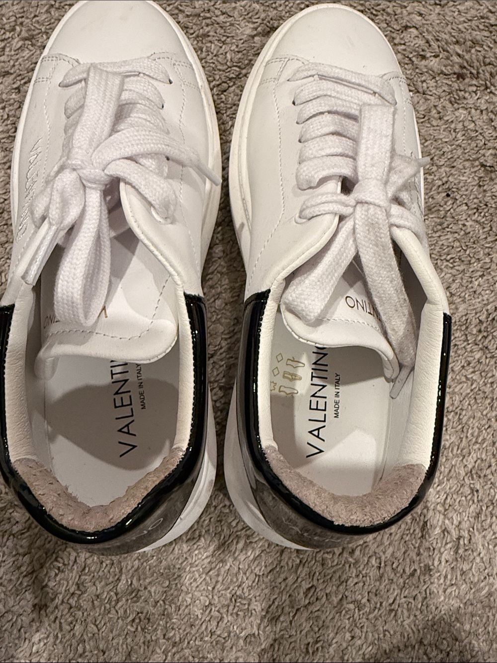 Valentino White Leather Sneakers with Black Heel Patch - Picture 4 of 6